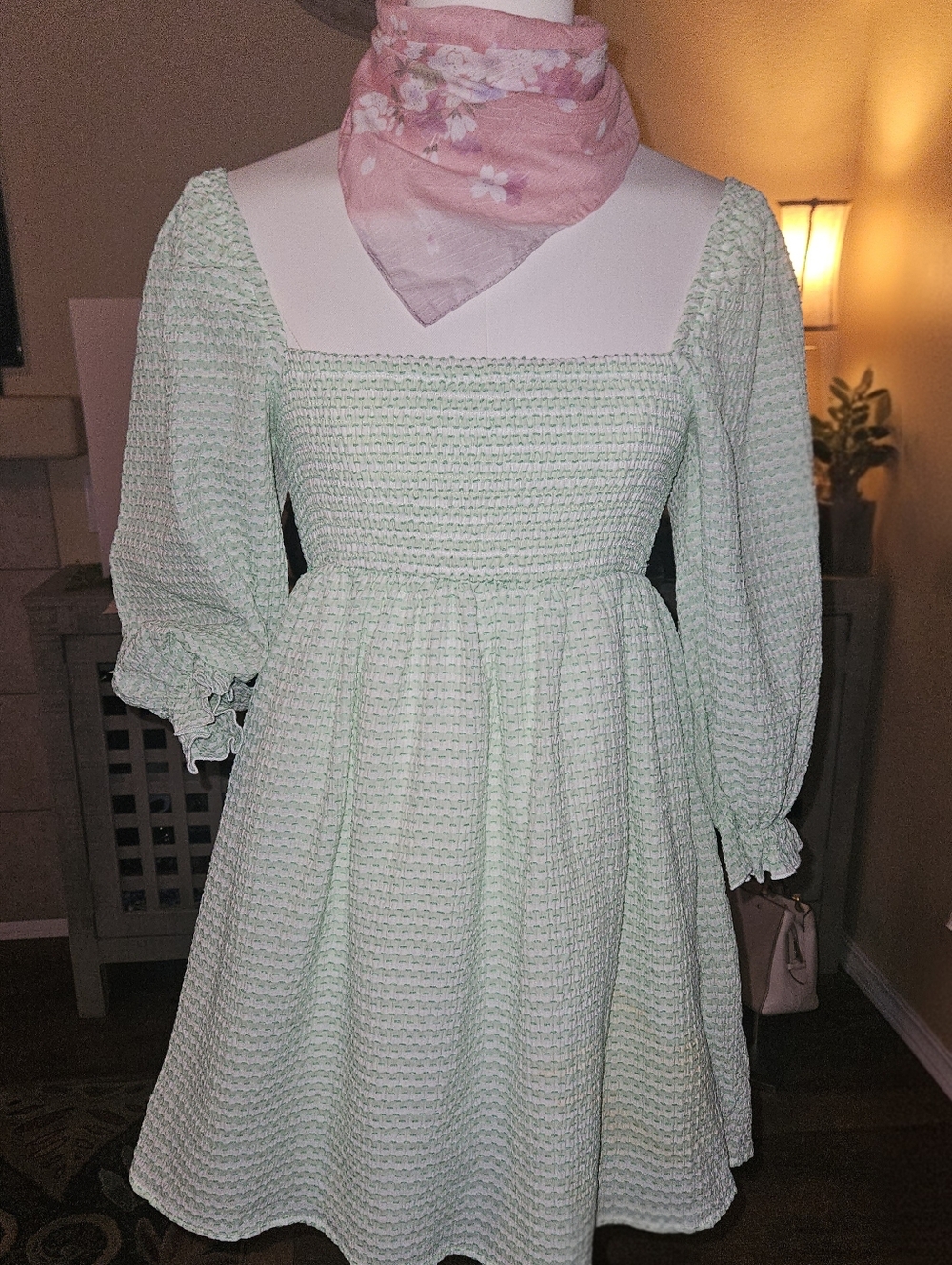 Cider Mint Green Smocked Square-Neck Dress Couquette Cowgirlcore